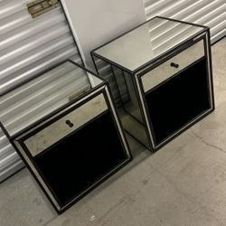 Black Framed Mirrored Nightstands 