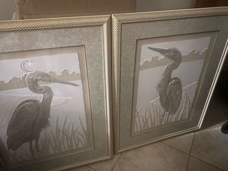 RARE EGRET CAST PAPER RELIEF SCULPTURE BY LORI KIPLINGER PANDY