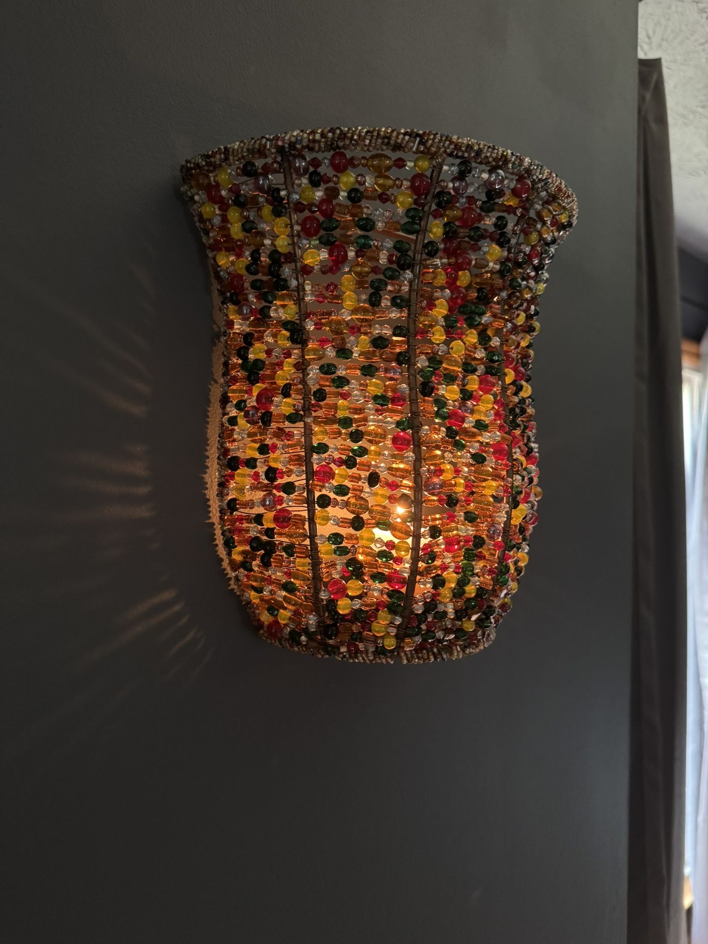 Vintage Glass Beaded Multicolor Tealight / Votive Wall Sconce