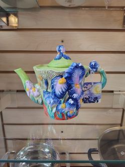 Ceramic Decorative / Functional Teapot ( NEW ) blue / green / red. Corner Ruby