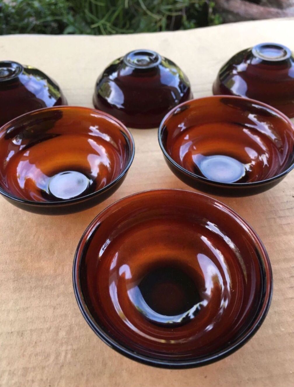 Vintage Red Ruby Glass * Dessert Bowls * ART DECO Ring Pattern