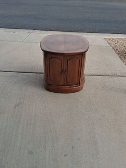 Round Wood Drum End Table with Cabinet