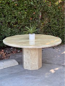 Solid Travertine Marble Postmodern Vintage Italian Round Dining Table