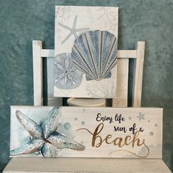 Beautiful beach canvas art starfish & seashells wall decor