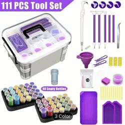 111 PCS Diamond Painting Tools & Storage Box 48 Bottles Trays Pens & Accessories