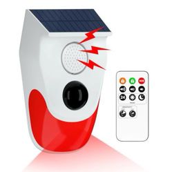 “New”Solar Motion Detector Alarm(120DB)strobe Light remote Control,3 Modes