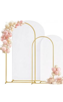 Toolterritary Metal Arch Backdrop Stand and Cover Set of 2, Sturdy 7.2FT, 6FT Party Backdrop Set, Wedding Arch Frame and Cover Set for Birthday, Baby