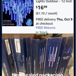 Christmas, Halloween And Thanksgiving Lights Outdoor, LED Meteor Shower Rain Lights 12 Inch 8 Tubes, Waterproof Plug In Falling Icicle Lights Christma