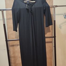 Brand New Ashley Stewart Maxi Dress 3/4 Sleeves V-neck And Tie In Front Black Size 14-16 Paid $59 When First Purchase Never Worn