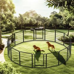 16 Panels Heavy Duty Metal Playpen with door,31.7"H Dog Fence Pet Exercise Pen