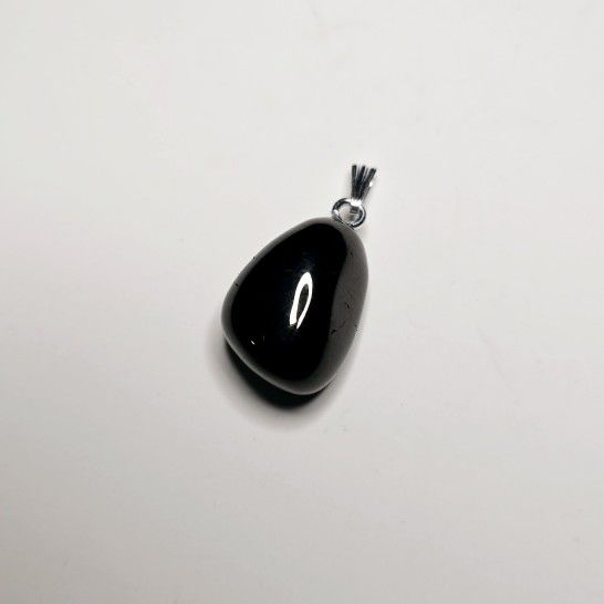 1pc Natural Black Jet Small Polished Stone Pendant With A Beautiful High-Shine ID#B