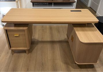 Modern Executive Office Desk with Storage Cabinets, Drawers & Built-In Power Outlet – 63”