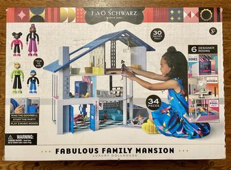 FAO Schwarz Fabulous Family Mansion Luxury Dollhouse 30” Tall 6 Designer Rooms