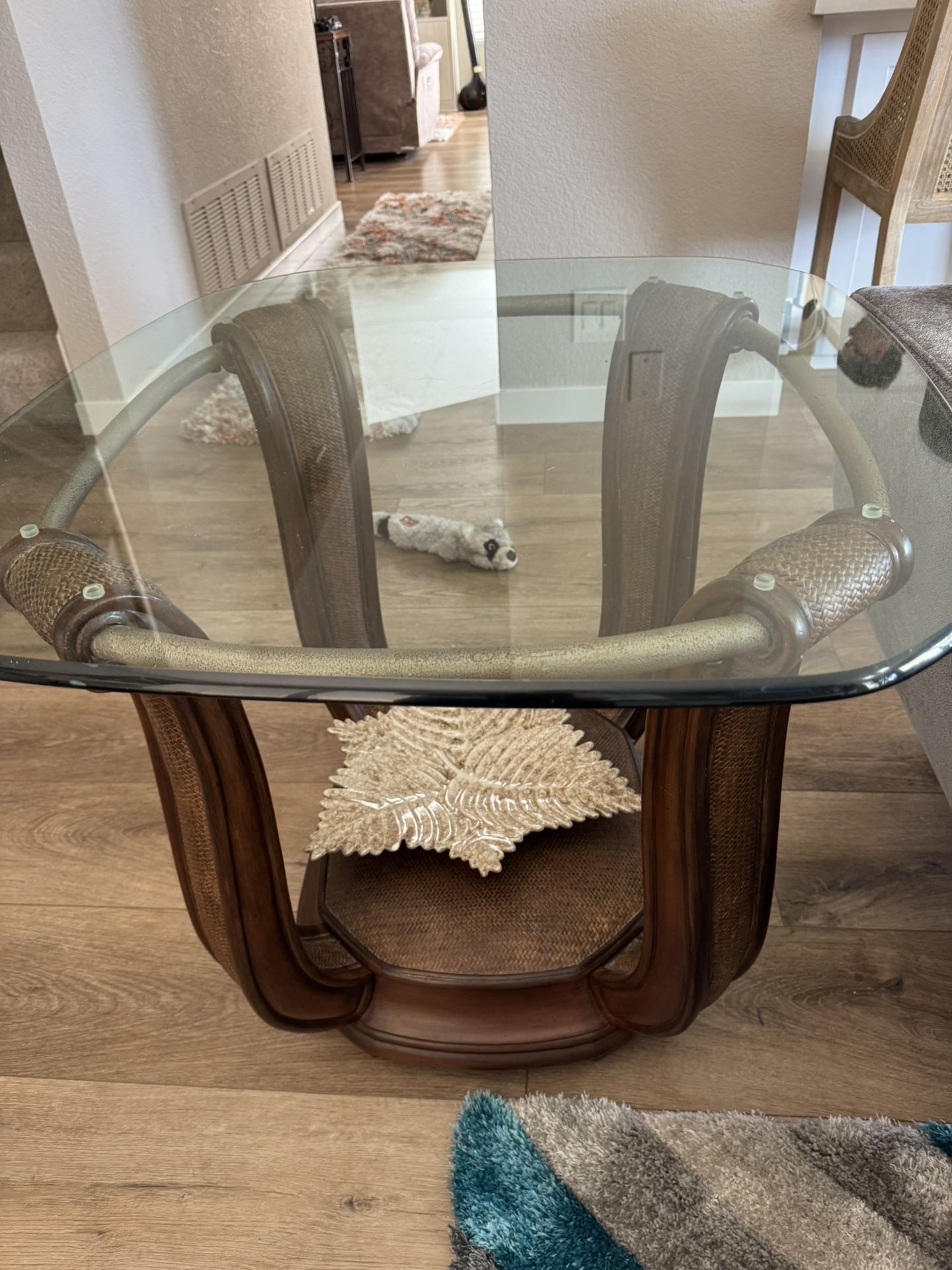Wicker & Beveled Glass End Table
