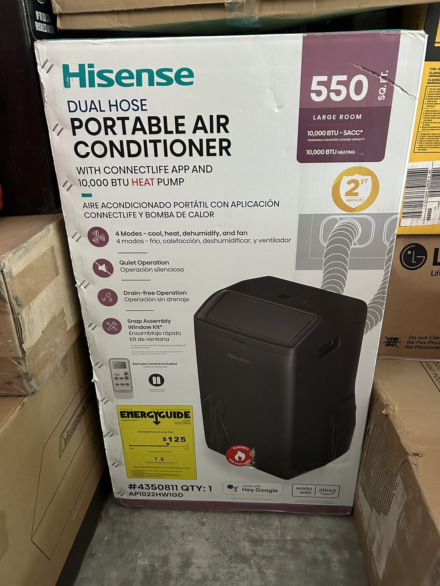 PORTABLE AIR CONDITIONER Hisense 10000 BTU DOE 115-Volt Vented Large Room Smart Portable Air Conditioner with Heater, Remote Included Model #AP1022HW1
