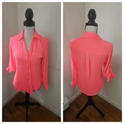 Express portofino Size xs neon Pink Top button up dress shirt Blouse pockets Women Stylish Cut long sleeve with button up sleeves #thelimited #bananar