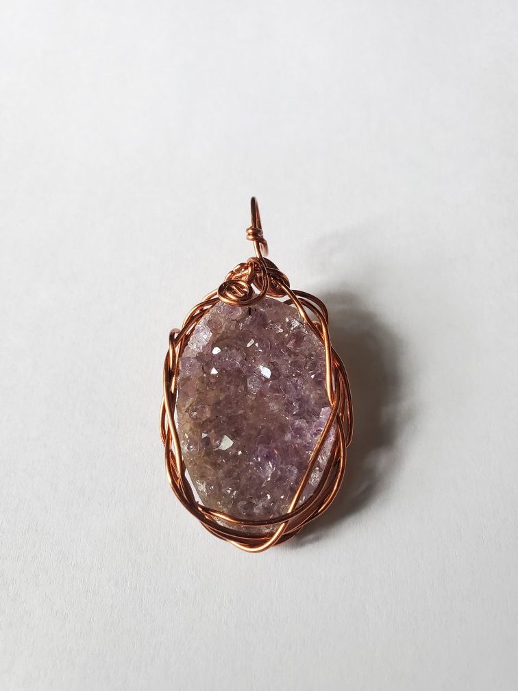 Amethyst cluster wire wrapped pendant