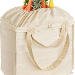 Reusable Grocery Bags - Canvas Tote Bag for Shopping Groceries with Handles, XL Set, Heavy Duty, Foldable, Washable