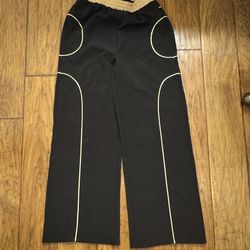 Black Wide-Leg Pants with Contrast Detail – Size M