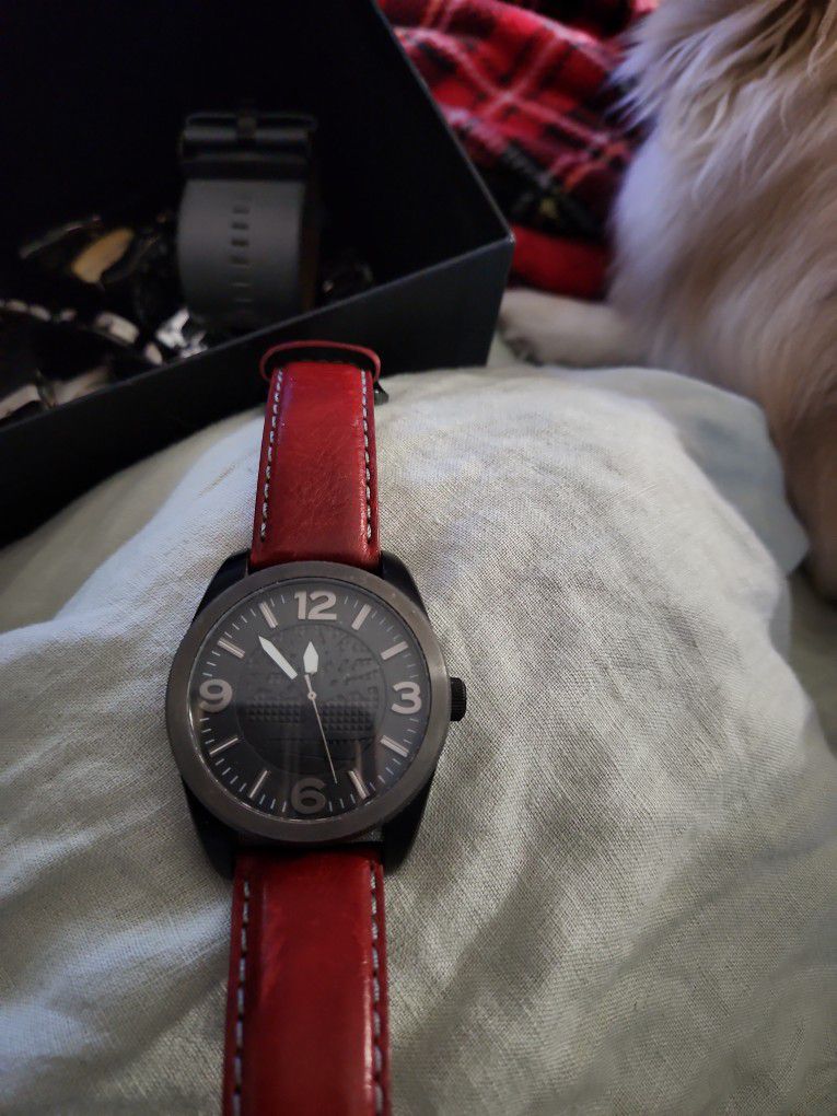 Timberland Red Leather Wrist Watch