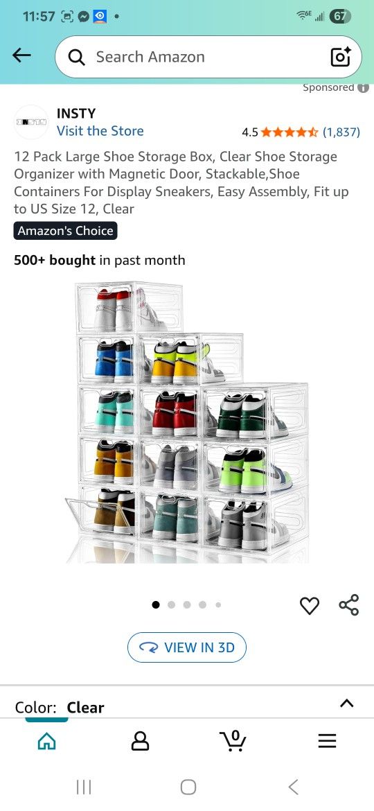 12 Pack Large Shoe Storage Box, Clear Shoe Storage Organizer with Magnetic Door, Stackable,Shoe Containers For Display Sneakers, Easy Assembly, Fit up