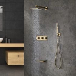 Wall-Mounted 10" Shower System in Brushed Gold with Tub Spout Solid Brass Brushed Gold
