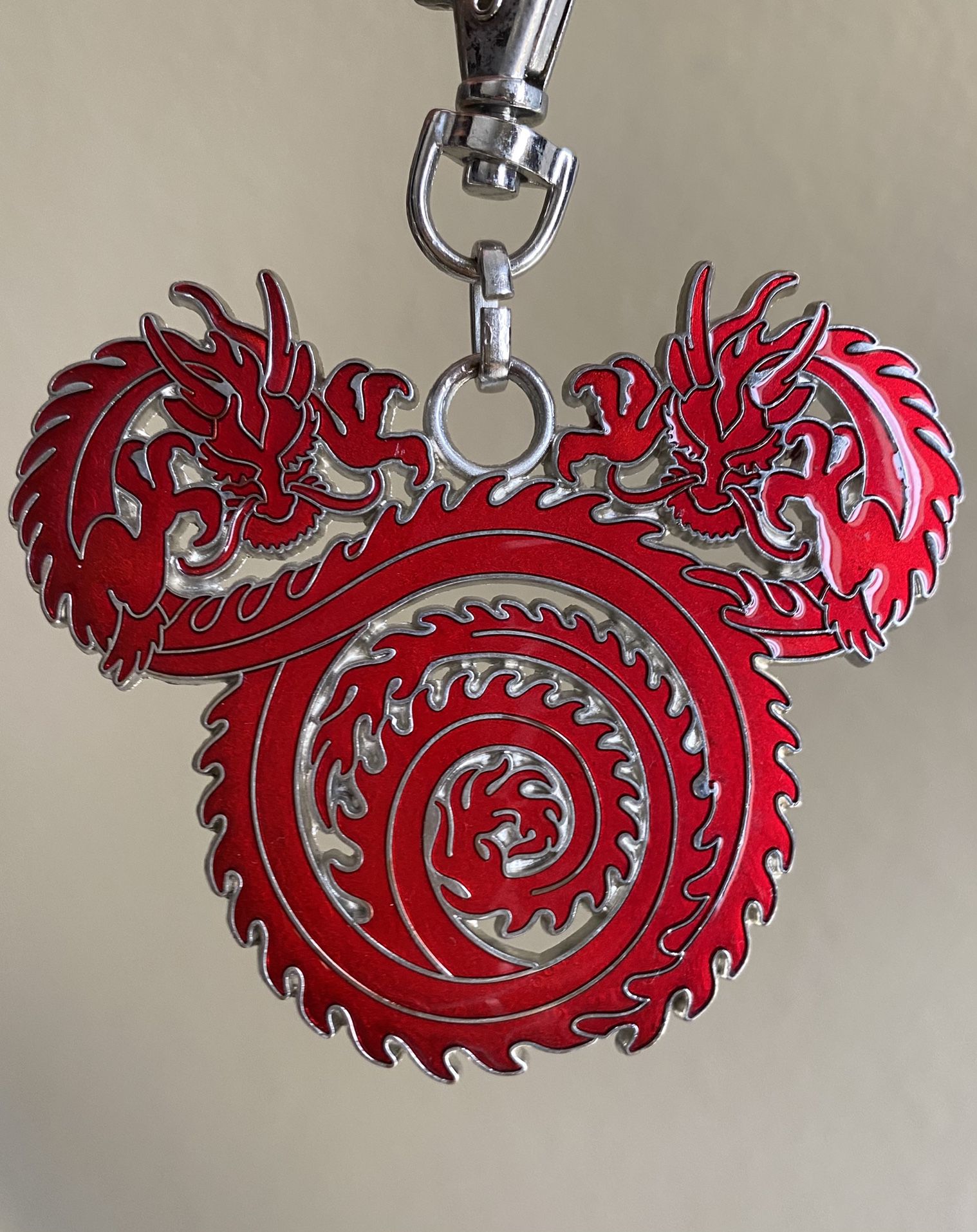 3” Disney Mickey Red Chinese Dragon Swivel Pin Badge