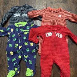 Lot Of 4 Boys Sleepers Pajamas Size Newborn By Carters #17