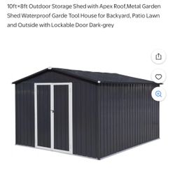 10ft×8ft Outdoor Storage Shed with Apex Roof,Metal Garden Shed Waterproof Garde Tool House for Backyard, Patio Lawn and Outside with Lockable Door Dar