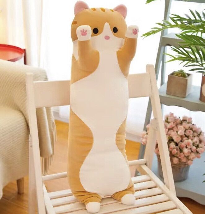 Long Cat Plush Pillow 28 inches Orange Soft Cat Hugging Pillow Stuffed Animal Pillow Cute Kitty Sleeping Throw Pillow Gift for Kids