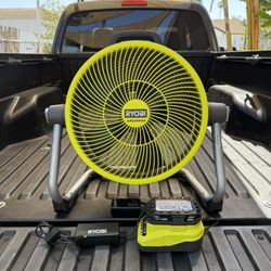 NEW RYOBI ONE+ 18V Cordless Hybrid WHISPER SERIES 14 in. Air Cannon Fan w/1.5Ah Battery & Charger
