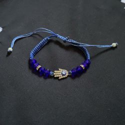 Blue Beaded Hamsa Evil Eye Adjustable Bracelet