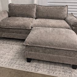 Gray Wide Comfy Cloud Sectional Loveseat Sofa with Ottoman