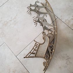 Silver Gold Metal Santa Sleigh Candle Holder