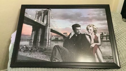 Marilyn Monroe & James Dean Brooklyn Bridge Framed Canvas