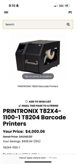 Printronix T 82X4-1100-1 Barcode Label Printer