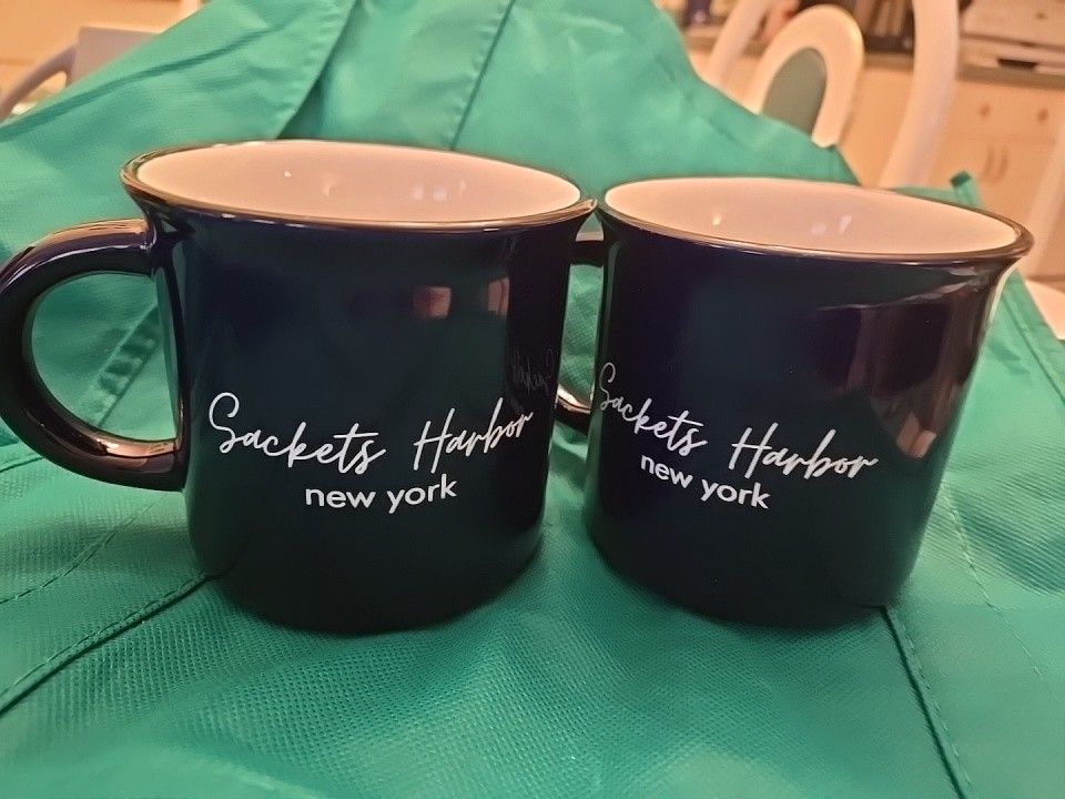 Collectible Sackets Harbor, NY Black Coffee Mugs. Market On Main.