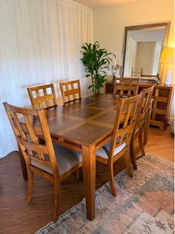 Wood Dining Set, 6 Chairs & Matching Buffet