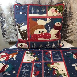 St. Nicholas Square Whimsical “Let it Snow” Table Runner And Pillow