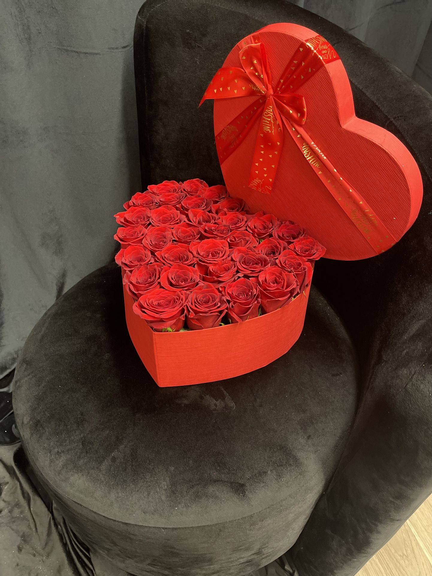 Red Roses In Heart-Shaped Basket