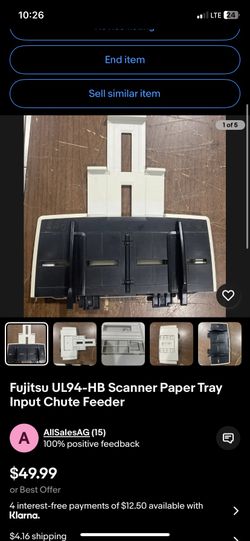 Fujitsu UL94-HB Scanner Paper Tray Input Chute Feeder