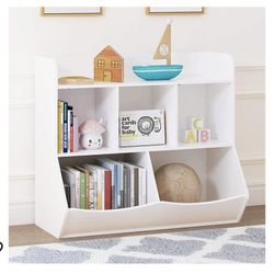 UTEX Toy Storage Organizer with Bookcase, Kid’s Multi Shelf Cubby for Books,Toys, Storage Organizer for Boys,Girls Play Room/Bedroom-White