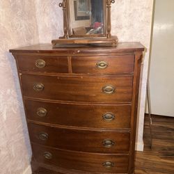 Antique Wooden Dresser with Mirror