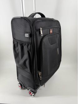 Slightly Used - SwissGear Sion Softside Expandable Spinner Luggage Durable Lightweight Travel Suitcase, Black, Checked-Medium