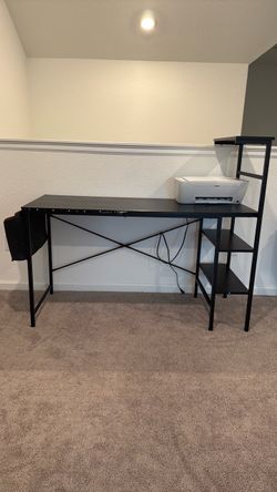 Black Writing Desk with Side Shelving Unit
