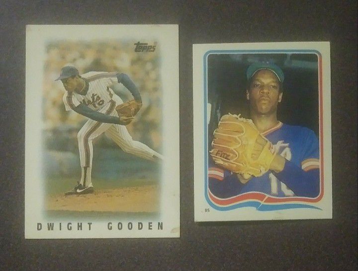 1986 Topps Major League Leaders Mini Dwight Doc Gooden New York Mets N.Y. #52 1985 Fleer Star Sticker #95 Lot Baseball Card Vintage Collectible Sports