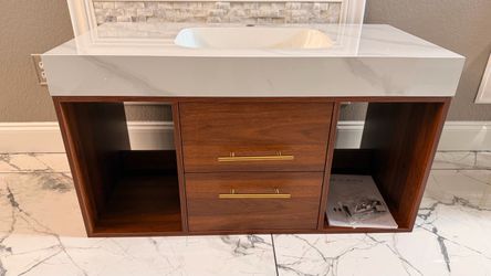 New 39.4" Floating Bathroom Vanity With Ceramic Sink & Soft-close Drawers, Wall-mounted