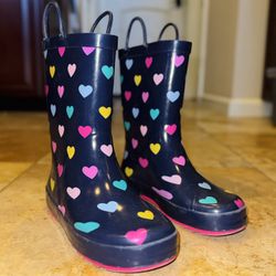 Girls Heart Print Rain Boots - SIZE 3