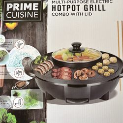 PRIME CUISINE Multi-Purpose Electric HOT POT GRILL Combo W/Lid