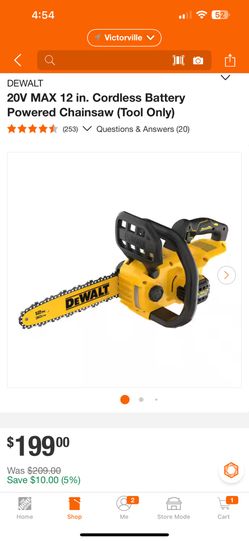 DEWALT 20V MAX 12 in. Cordless Battery Powered Chainsaw (Tool Only)